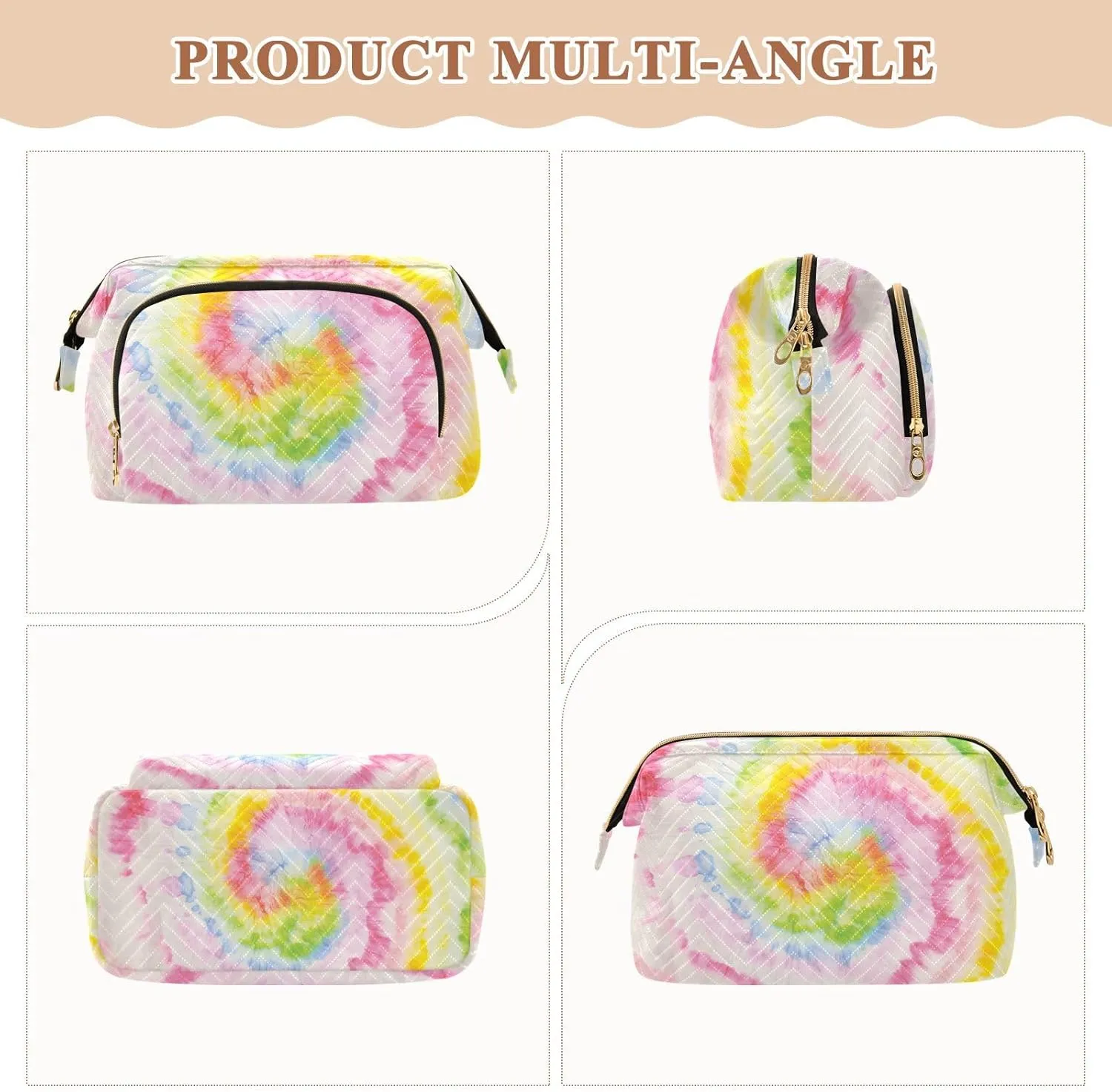 Hippie Tie Dye Swirl Psychedelic Gradient Spiral Dyed Rainbow Circle Women Cosmetic Bag Makeup Bag Stylish Trip Beauty Bag Travel Toiletry Bag with Bottle Organizer 10.2 x 5.9 x 6.7 inch