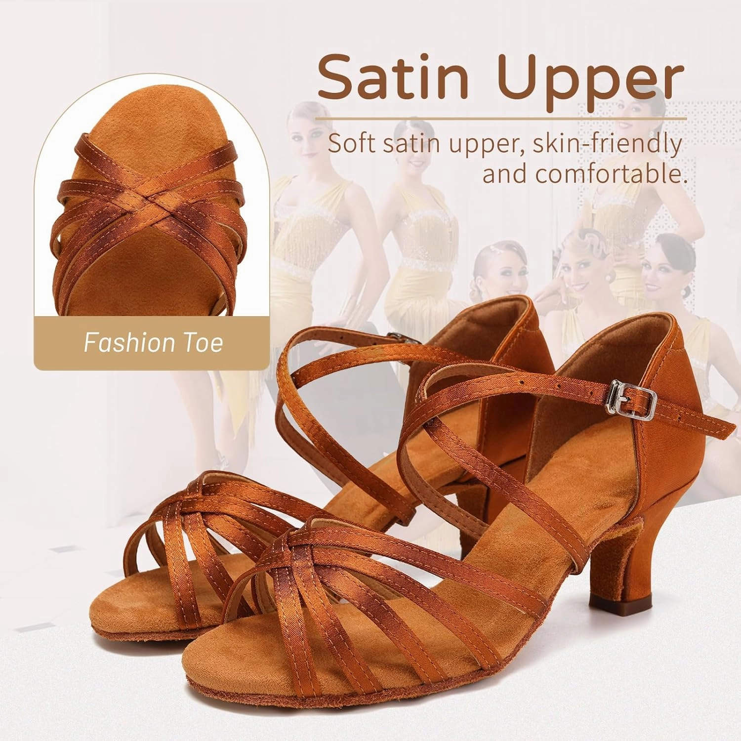 HIPPOSEUS Women's Latin Dance Shoes Open Toe Ballroom Salsa Dance Practice Shoes Suede Sole