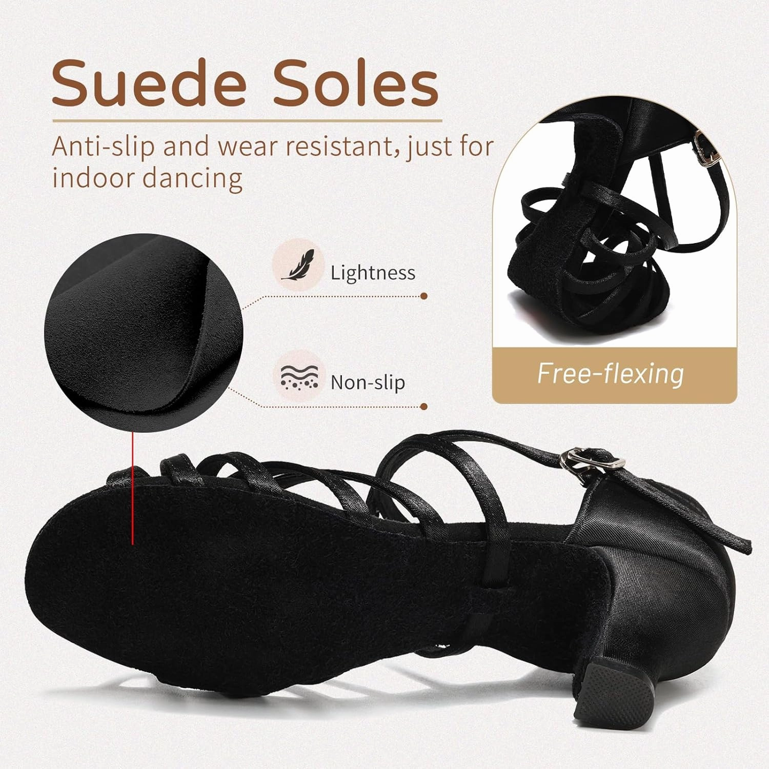 HIPPOSEUS Women's Latin Dance Shoes Open Toe Ballroom Salsa Dance Practice Shoes Suede Sole
