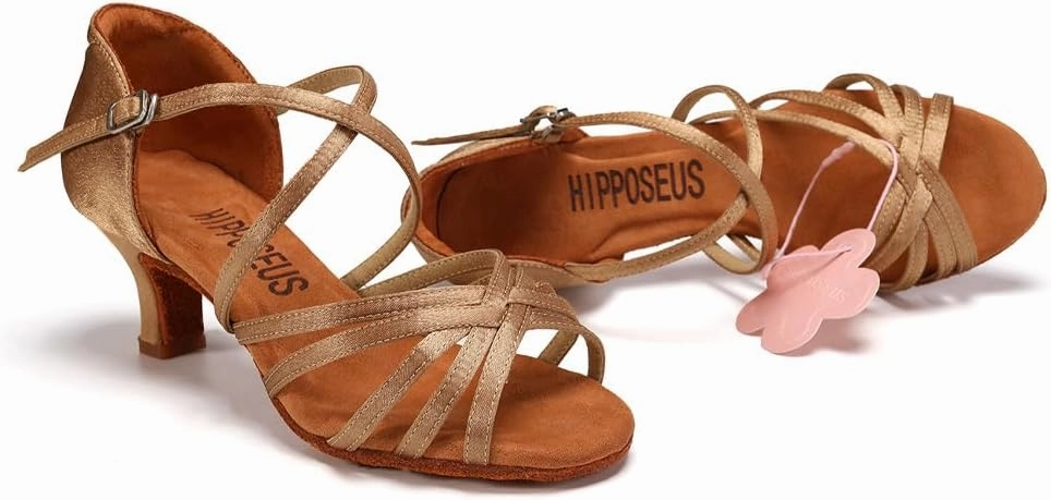 HIPPOSEUS Women's Latin Dance Shoes Open Toe Ballroom Salsa Dance Practice Shoes Suede Sole