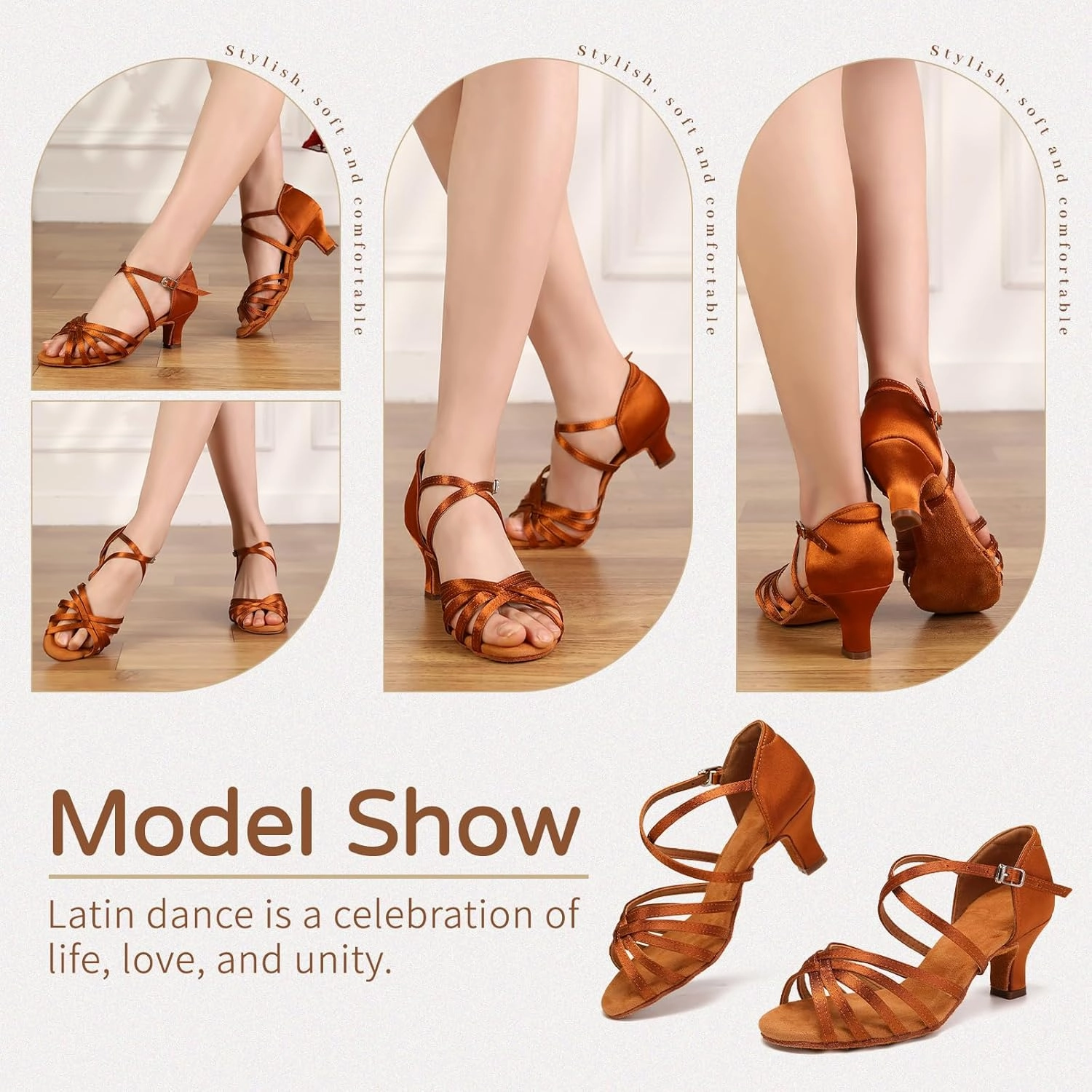 HIPPOSEUS Women's Latin Dance Shoes Open Toe Ballroom Salsa Dance Practice Shoes Suede Sole