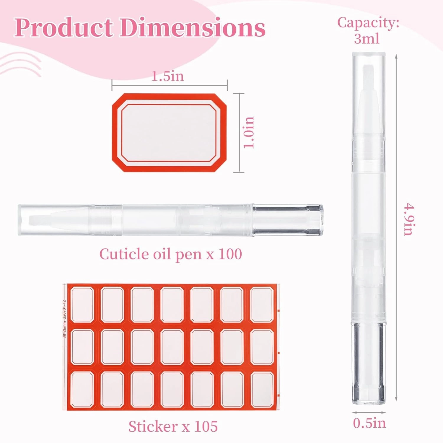 Homaisson 50 Pack 3ml Transparent Twist Pen with Stickers, Empty Cuticle Oil Pen Refillable Nail Oil Pens with Brush Tip, Empty Cosmetic Lip Gloss Tubes, Clear Eyelash Growth Liquid Containers