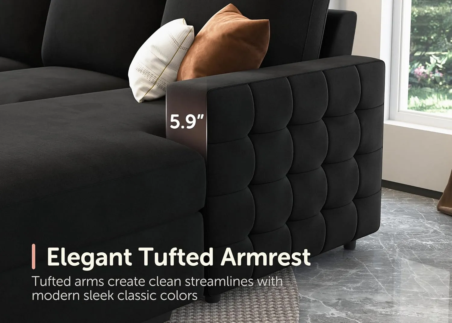 HONBAY Sectional Couch with Pull Out Bed, Sectional Sleeper Sofa with Storage, U Shape Couches for Living Room,Velvet Black