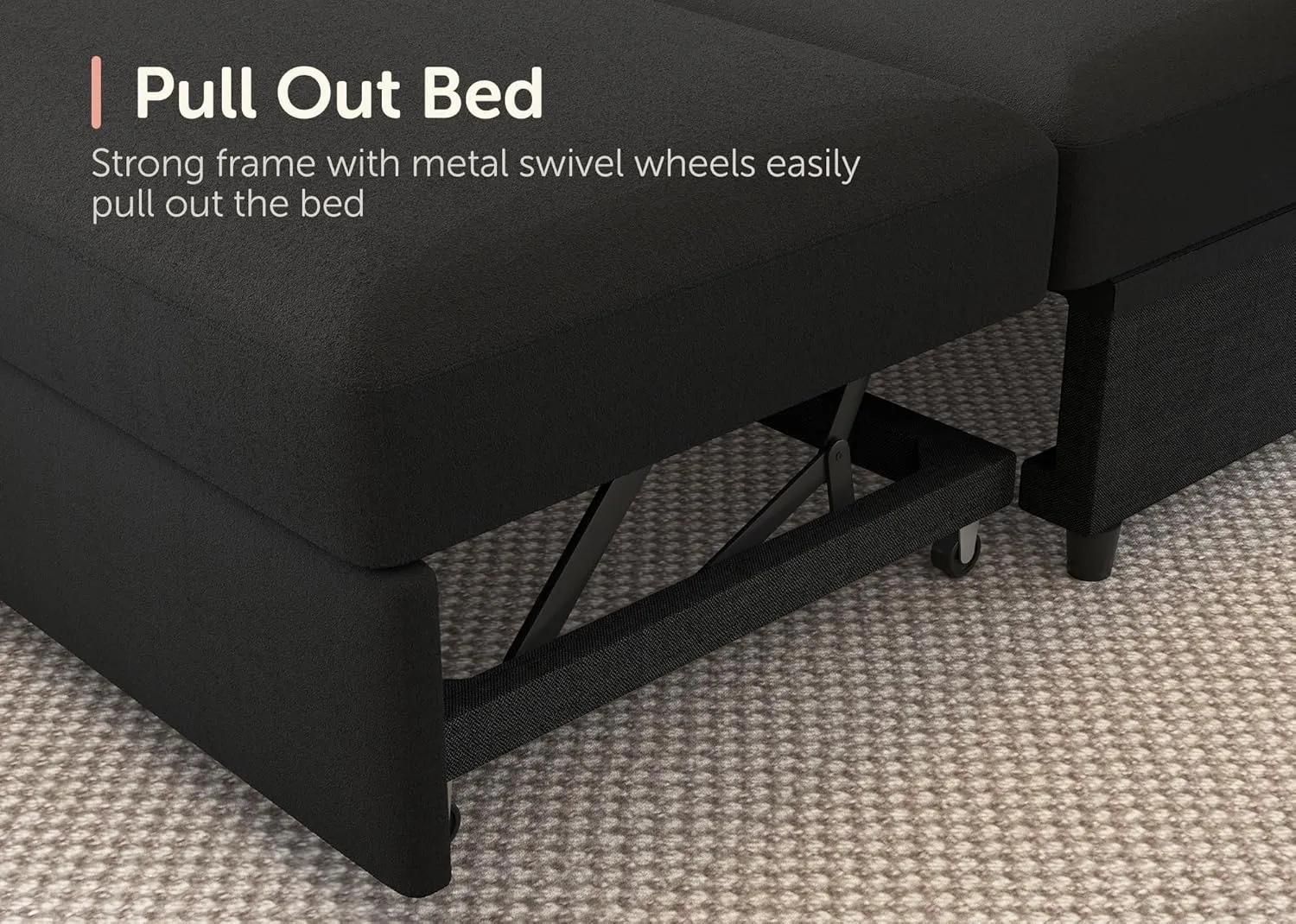 HONBAY Sectional Couch with Pull Out Bed, Sectional Sleeper Sofa with Storage, U Shape Couches for Living Room,Velvet Black