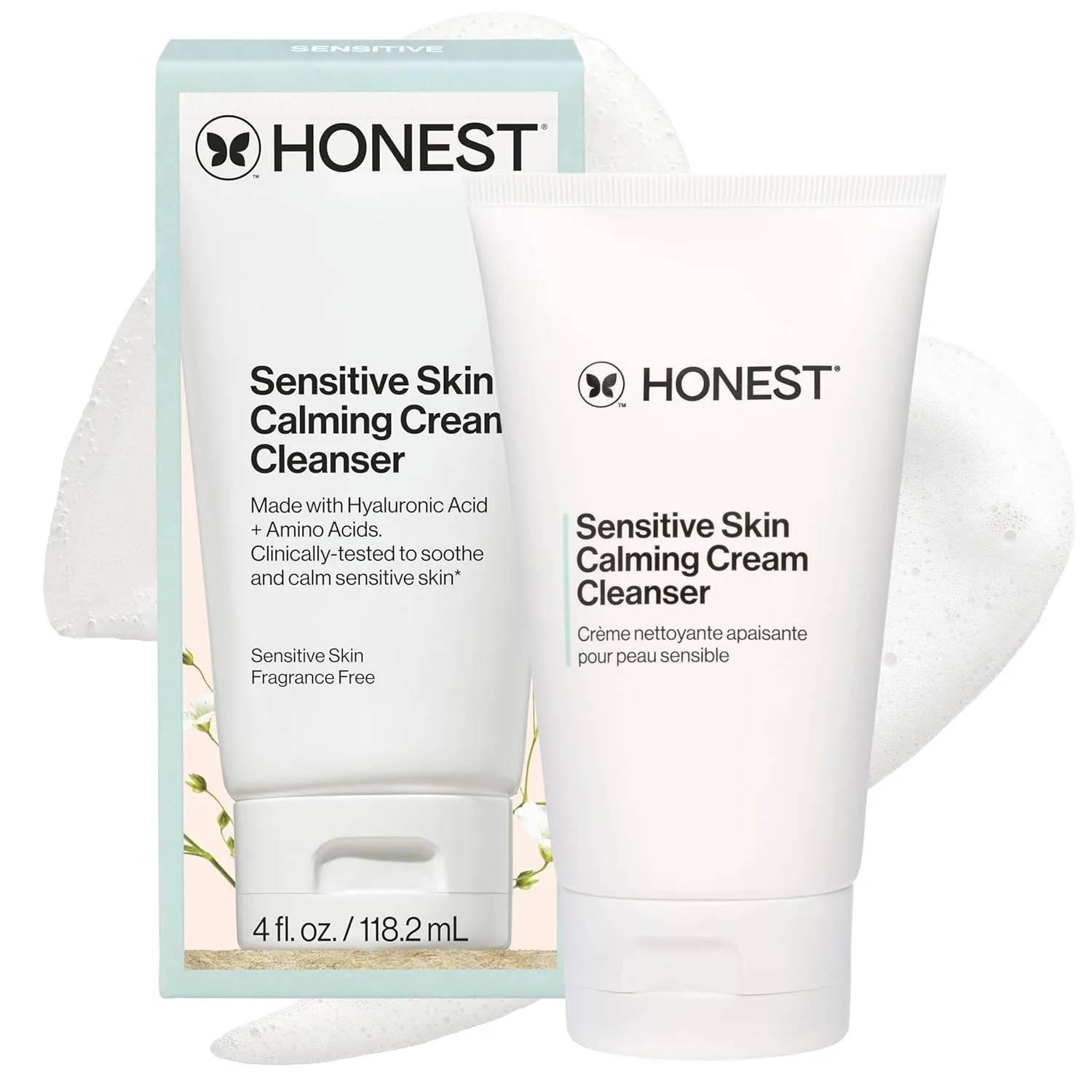 Honest Beauty Sensitive Skin Calming Cream Cleanser | Gently Cleanses, Hydrates,   Calms Skin | Hypoallergenic, Fragrance Free, Vegan | 4 fl oz