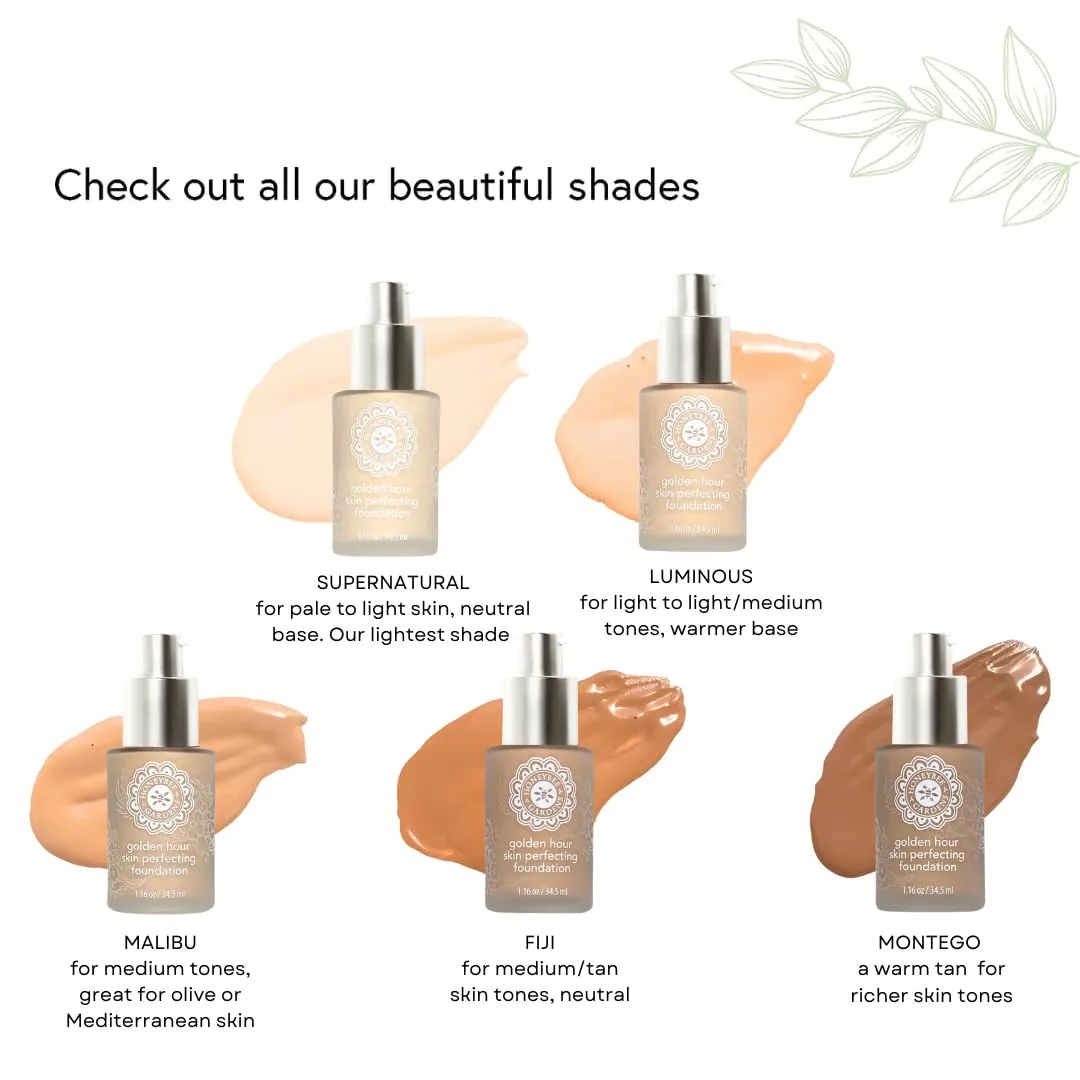 Honeybee Gardens Golden Hour Foundation In Supernatural, Neutral Light Tone, Skin-Perfecting, Luminous Finish, Vegan, 34.5ml
