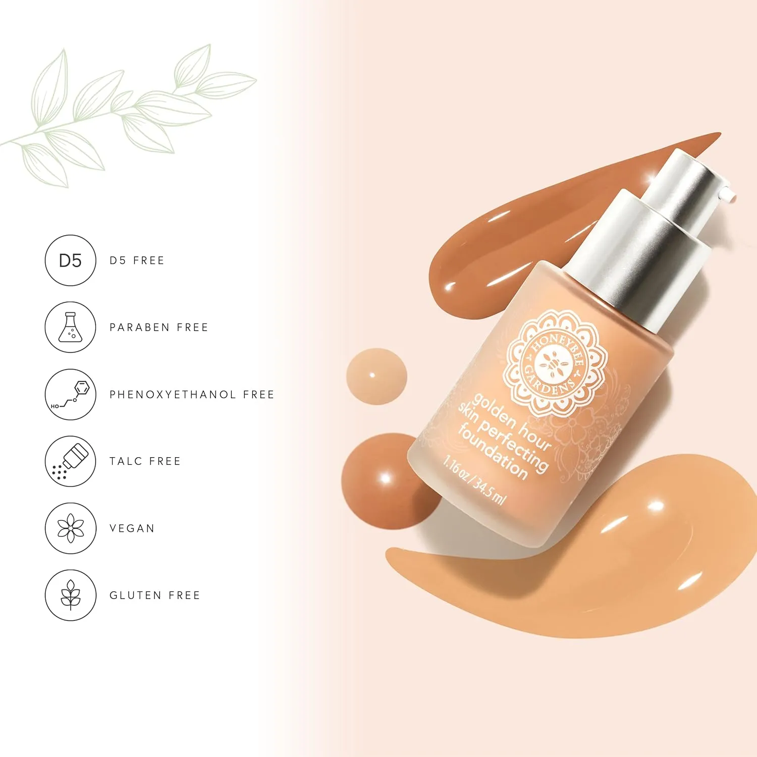 Honeybee Gardens Golden Hour Foundation In Supernatural, Neutral Light Tone, Skin-Perfecting, Luminous Finish, Vegan, 34.5ml