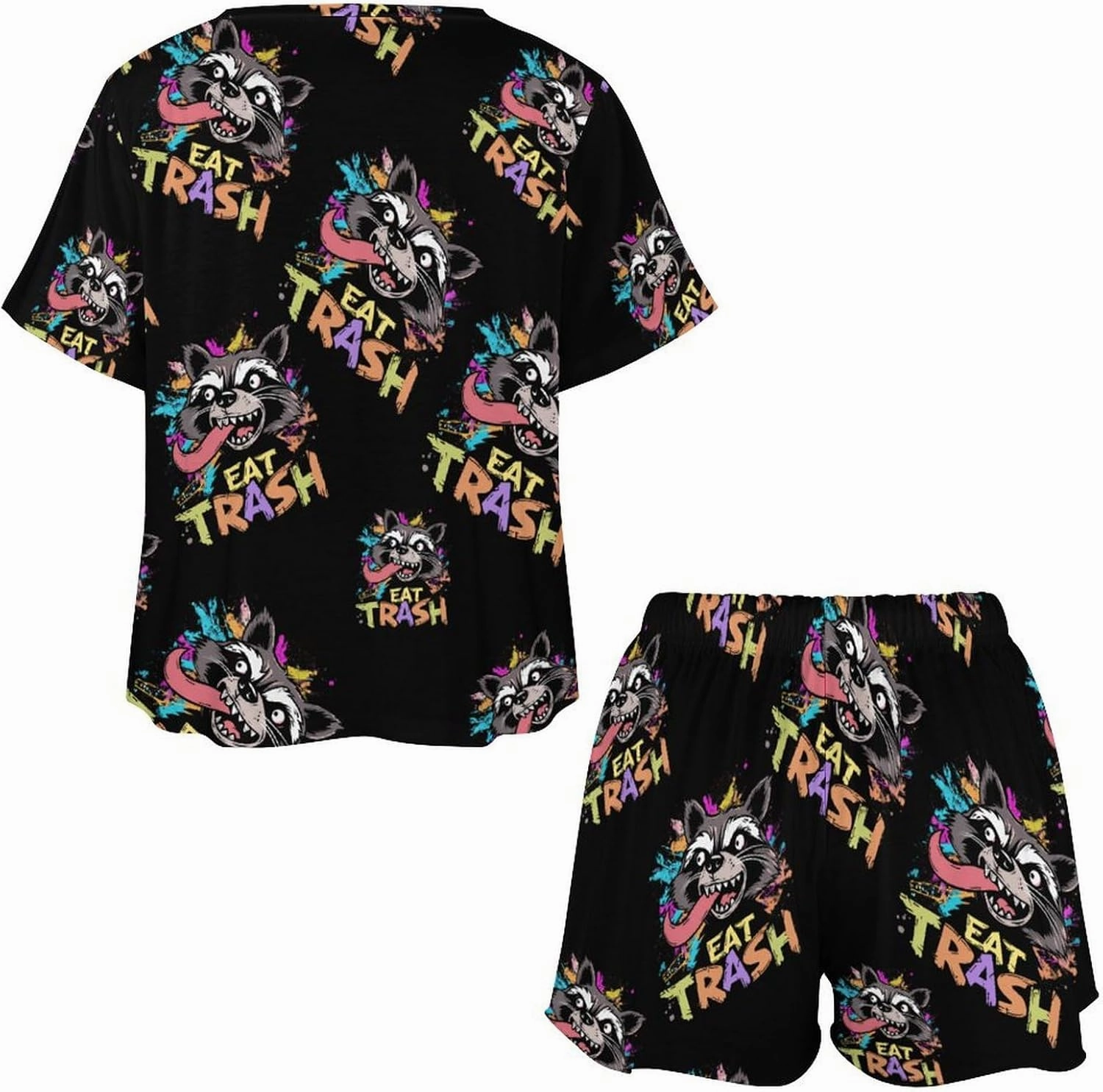 Hooligan Raccoon Eat Garbage Pajamas for Women Set Button Down Loungewear Short Sleeve Pjs Lounge Set Soft Comfy 2 Piece