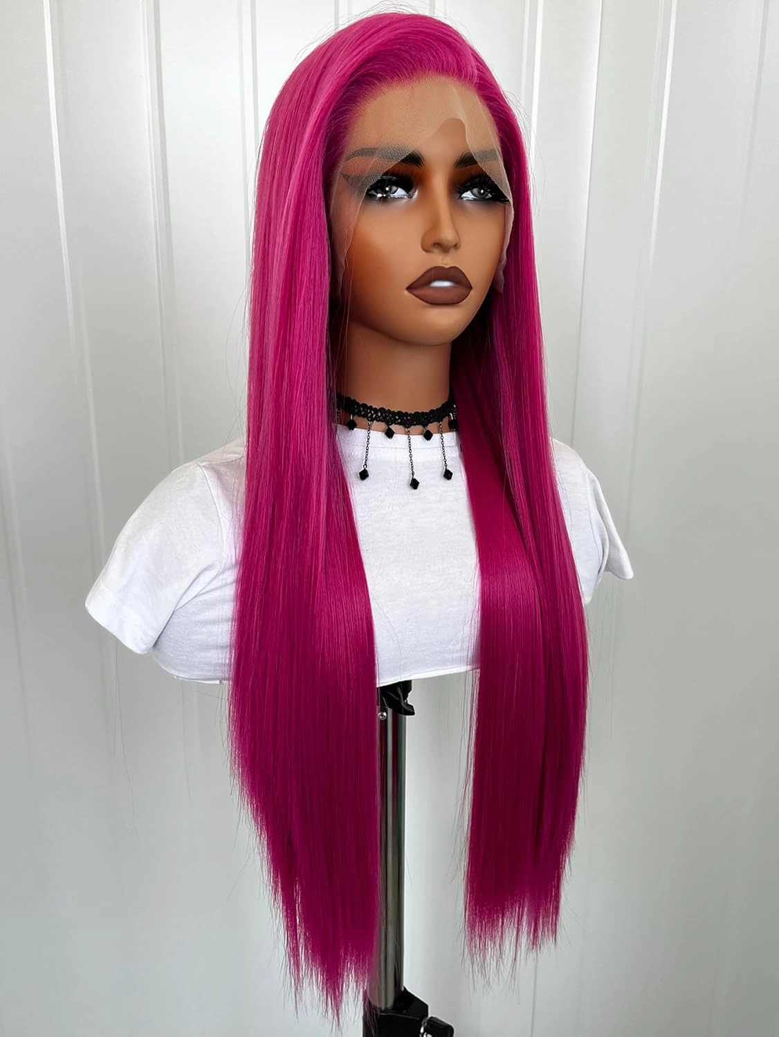 Hot Pink Lace Front Wig 13X4 Long Straight Synthetic Heated Purplish Pink Lace Wig for Women Daily Cosplay 24in