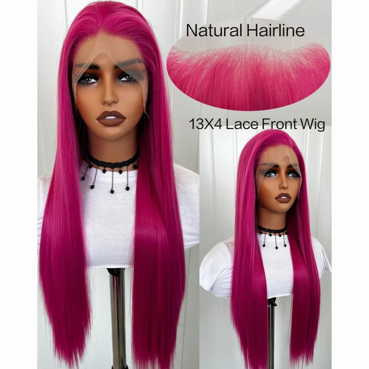 Hot Pink Lace Front Wig 13X4 Long Straight Synthetic Heated Purplish Pink Lace Wig for Women Daily Cosplay 24in