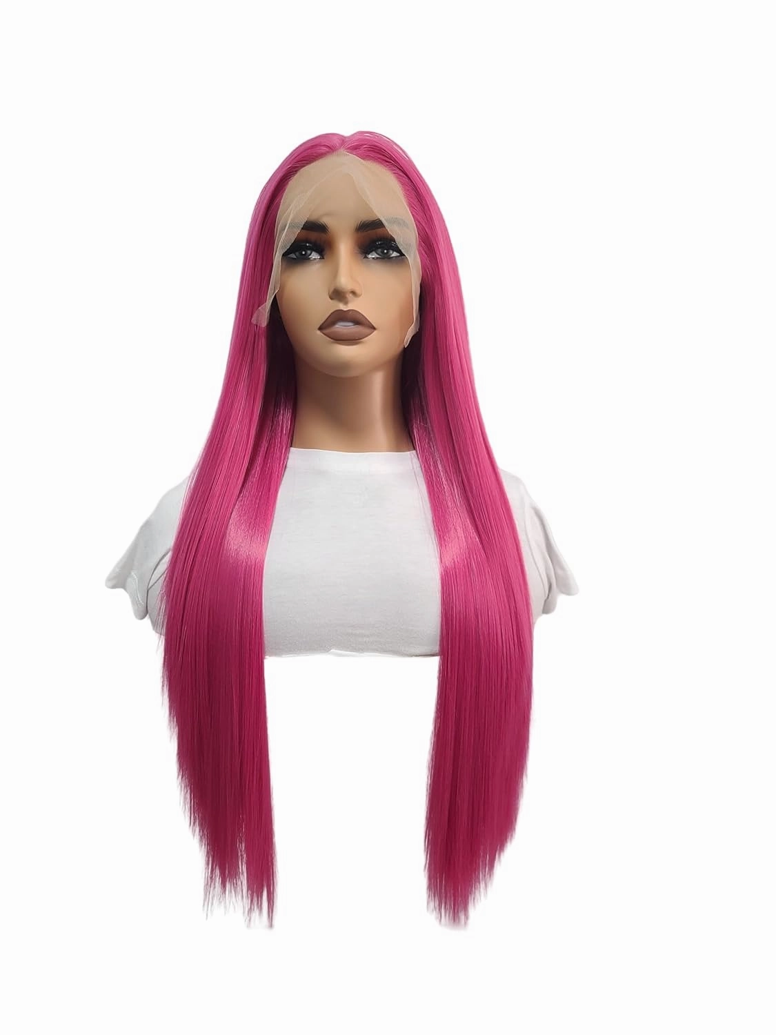 Hot Pink Lace Front Wig 13X4 Long Straight Synthetic Heated Purplish Pink Lace Wig for Women Daily Cosplay 24in