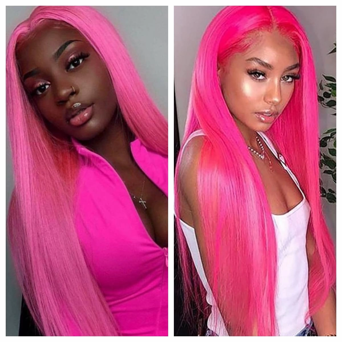 Hot Pink Lace Front Wig 13X4 Long Straight Synthetic Heated Purplish Pink Lace Wig for Women Daily Cosplay 24in