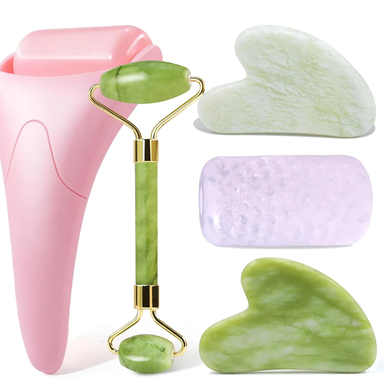 huefull Ice Roller for Face with 2 Rollers, Jade Roller & 2 Gua Sha Facial Tools,