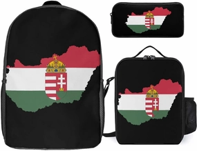 Hungary Map Flag 3Pcs Laptop Backpack Set 17 Inch Daypack with Lunch Bag Pencil Case Set for Travel Work