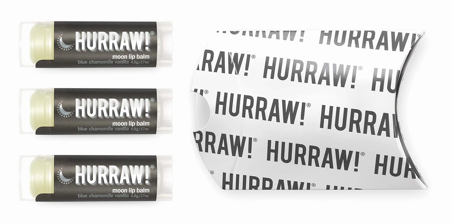 Hurraw! Moon Night Treatment (Blue Chamomile, Vanilla) Lip Balm, 3 Pack: Organic, Certified Vegan, Cruelty and Gluten Free. Non-GMO, 100% Natural Ingredients. Bee, Shea, Soy and Palm Free. Made in USA