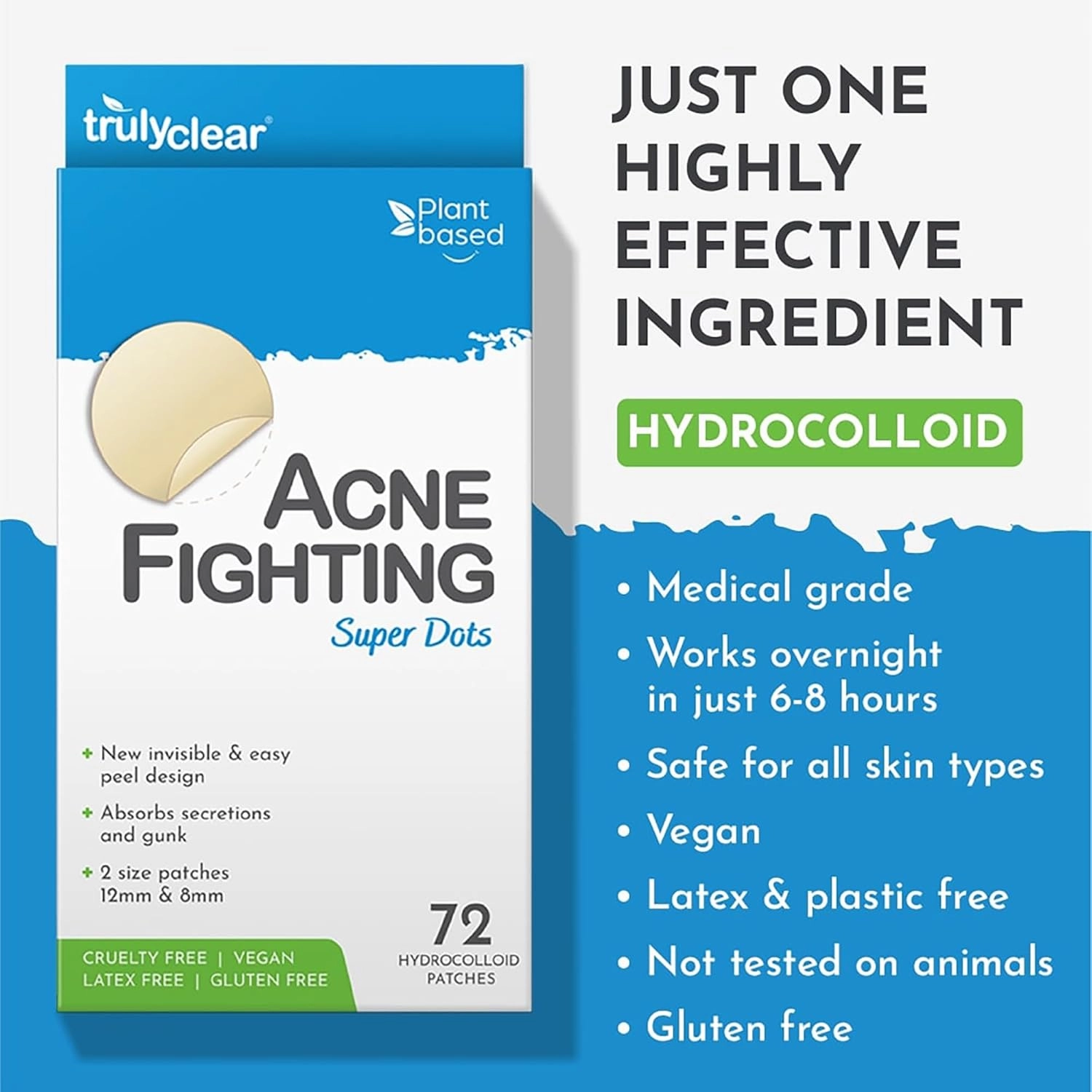 Hydrocolloid Acne Patches for Face & Body - 72 Count | Pimple Stickers for Breakouts, Zits, Blemishes & Imperfections | Cruelty-Free Cover Dots for Overnight Results