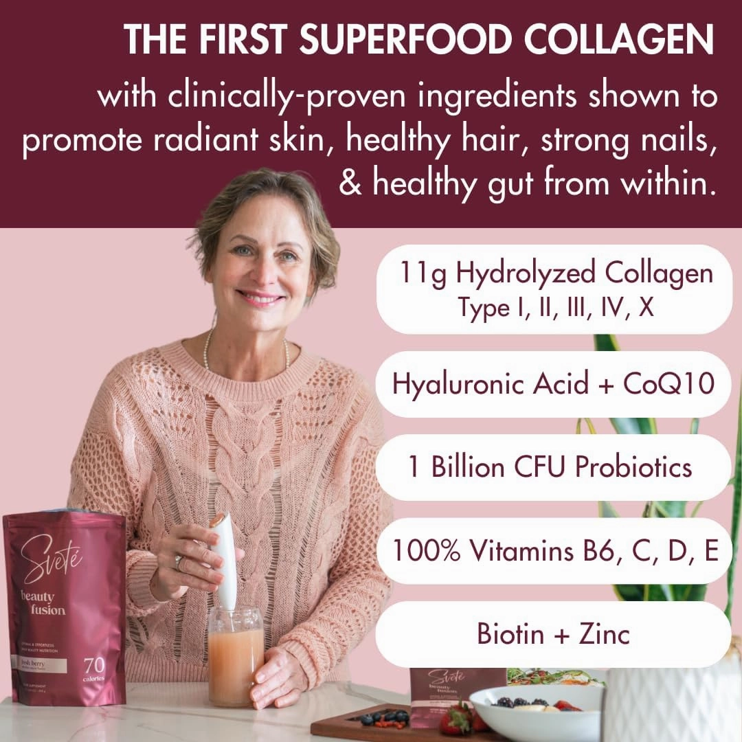 Hydrolyzed Collagen Powder for Women Multi Beauty Superfood with Hyaluronic Acid, Biotin, Vitamin C, Zinc, Probiotics, CoQ10 | Keto Protein | Berry Flavor (7 Single Serve Packets) by Svete