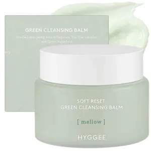 HYGGEE Soft Reset Green Cleansing Balm - Vegan Gentle Makeup Remover Sherbet Milky Oil Based Cleanser, Tea Tree Extract & Jojoba Oil, Hypoallergenic for Sensitive Skin, 3.38oz.