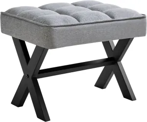 IBUYKE Small 12" H Footrest Stool, Square Linen Foot Stool with Metal X-Leg, Multi-Use as Small Side Table, Step Stool for Living Room, Bedroom, Entryway, Office, Blue Gray WBD011L