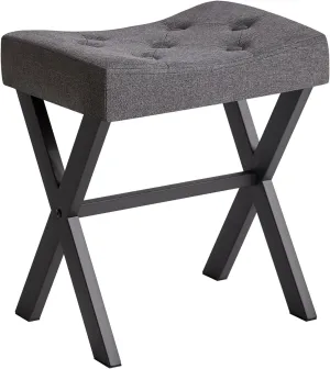 IBUYKE U-Shaped Linen Vanity Stool, Square Makeup Chair with X-Leg, Ottoman Seat Footrest Stool, Multi-Use as Small Side Table, for Bedroom, Living Room, Dark Gray WBD018G
