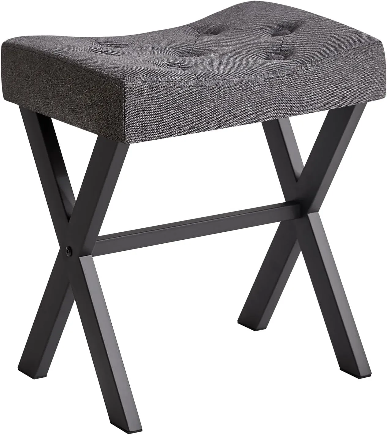 IBUYKE U-Shaped Linen Vanity Stool, Square Makeup Chair with X-Leg, Ottoman Seat Footrest Stool, Multi-Use as Small Side Table, for Bedroom, Living Room, Dark Gray WBD018G