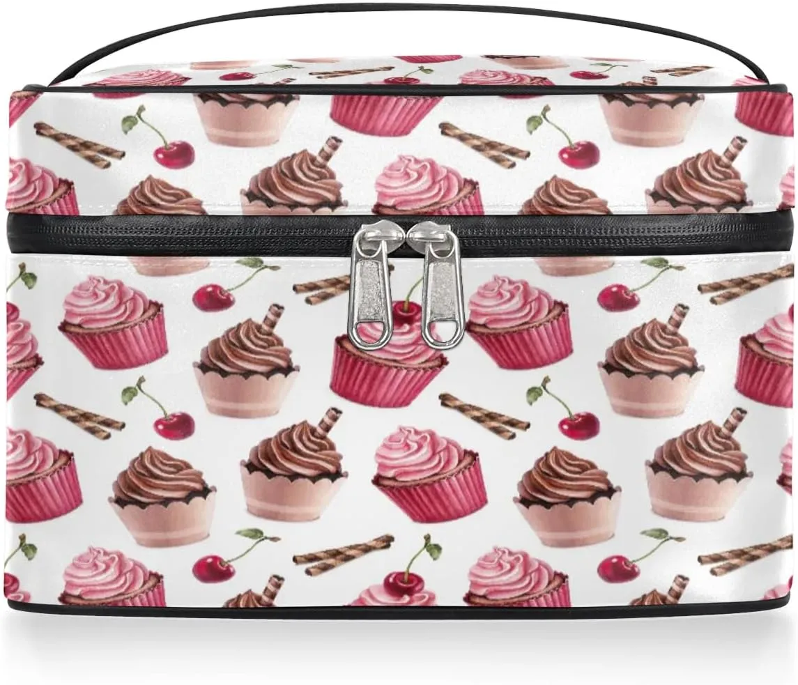 Ice Cream Cherry Makeup Bag Small Cosmetic Bag for Women Travel Makeup Case Organizer Portable Zipper Make Up Brush Bag Cute Toiletry Bag Storage Bags with Handle