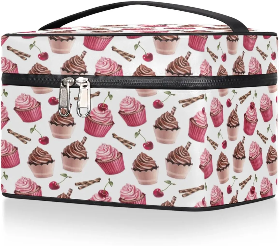 Ice Cream Cherry Makeup Bag Small Cosmetic Bag for Women Travel Makeup Case Organizer Portable Zipper Make Up Brush Bag Cute Toiletry Bag Storage Bags with Handle