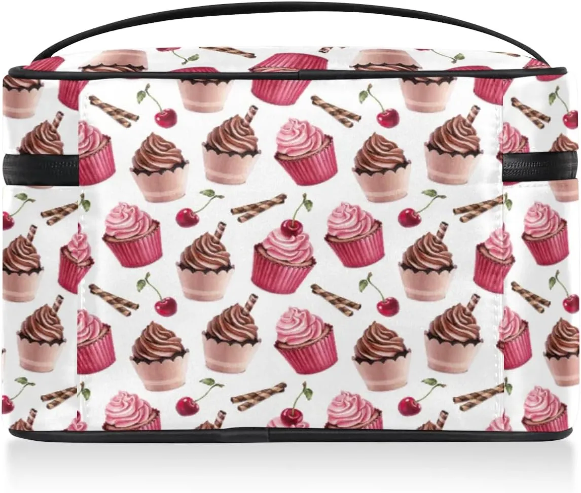 Ice Cream Cherry Makeup Bag Small Cosmetic Bag for Women Travel Makeup Case Organizer Portable Zipper Make Up Brush Bag Cute Toiletry Bag Storage Bags with Handle