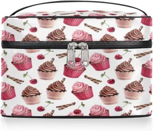 Ice Cream Cherry Makeup Bag Small Cosmetic Bag for Women Travel Makeup Case Organizer Portable Zipper Make Up Brush Bag Cute Toiletry Bag Storage Bags with Handle