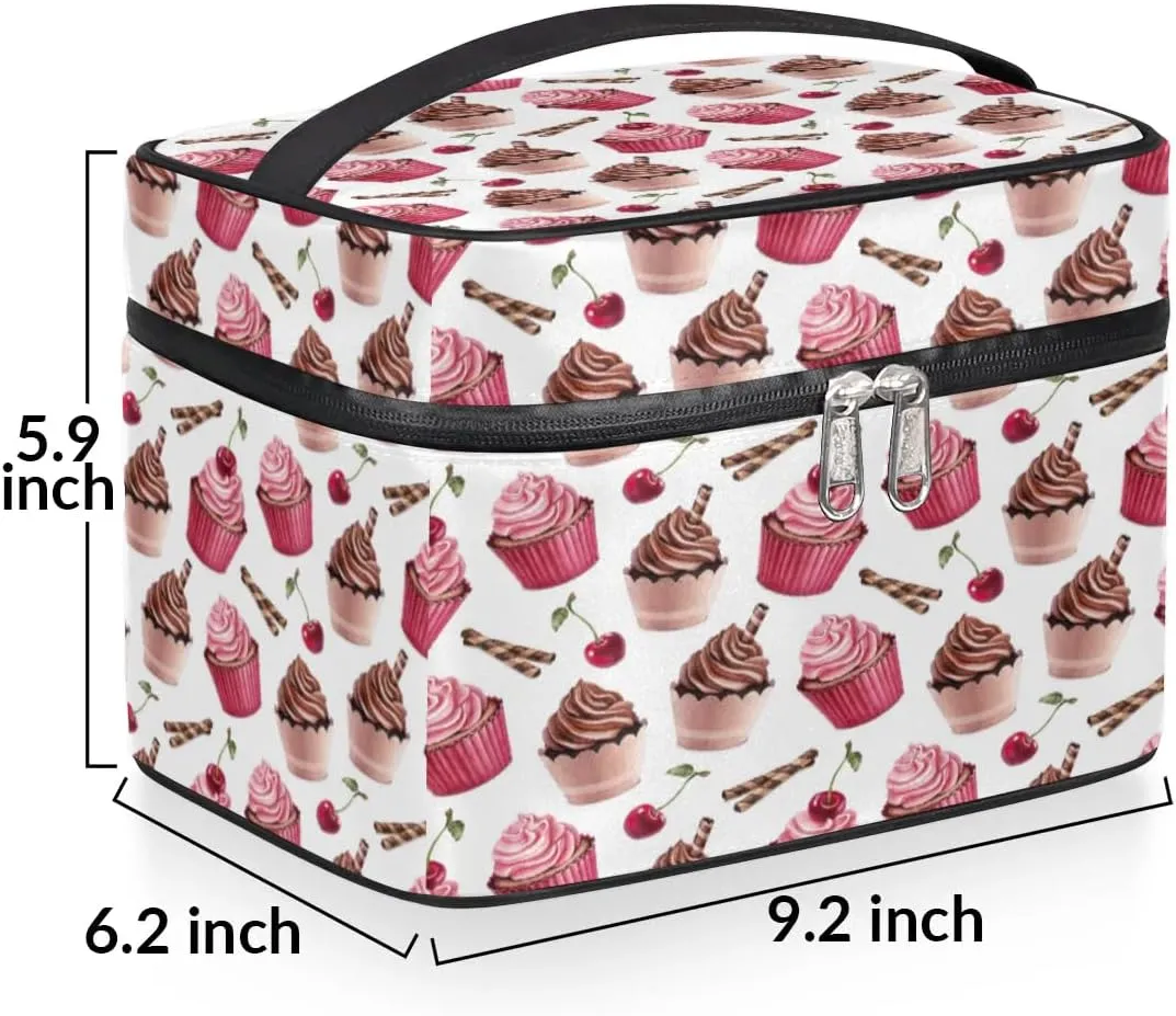Ice Cream Cherry Makeup Bag Small Cosmetic Bag for Women Travel Makeup Case Organizer Portable Zipper Make Up Brush Bag Cute Toiletry Bag Storage Bags with Handle