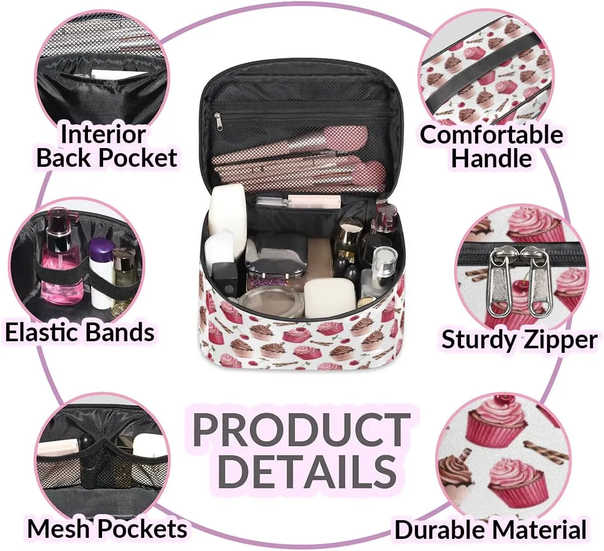 Ice Cream Cherry Makeup Bag Small Cosmetic Bag for Women Travel Makeup Case Organizer Portable Zipper Make Up Brush Bag Cute Toiletry Bag Storage Bags with Handle