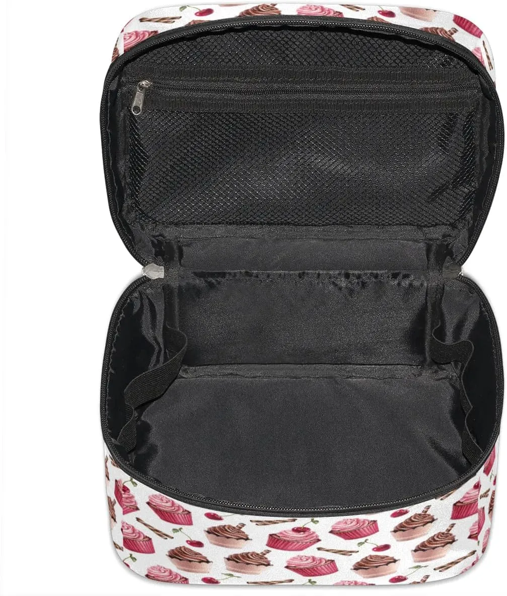 Ice Cream Cherry Makeup Bag Small Cosmetic Bag for Women Travel Makeup Case Organizer Portable Zipper Make Up Brush Bag Cute Toiletry Bag Storage Bags with Handle