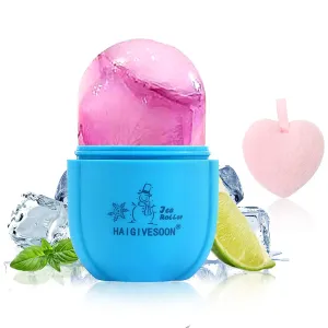 Ice Roller,Facial Ice Roller Face Ice Roller for Face Eyes and Neck with Face Scrubber Sponge (BLUE)