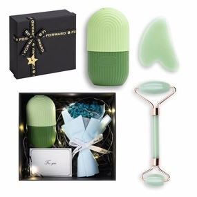 Ice Roller For Face ,Jade Roller & Gua Sha Facial Tool,Reusable Ice Stick Remove Dark Circle,Massager for Wrinkles & Eye Puffiness,Silicone Ice Mold for Face Beauty,Skin Care Gift Set for Women Men
