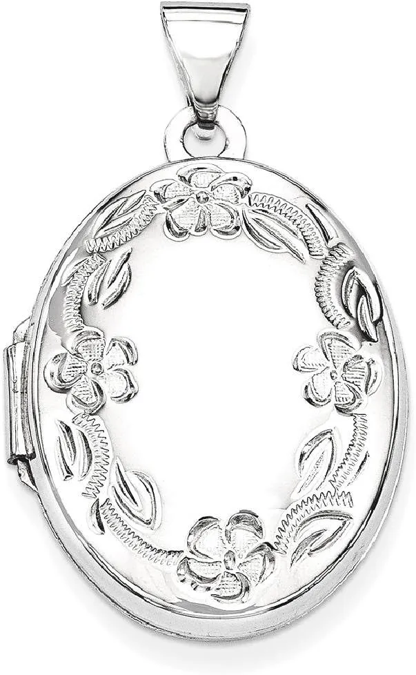 IceCarats 14K Solid White Gold Oval Leaf Flower H/eng Personalized Photo Locket Necklace Picture Pendant Charm