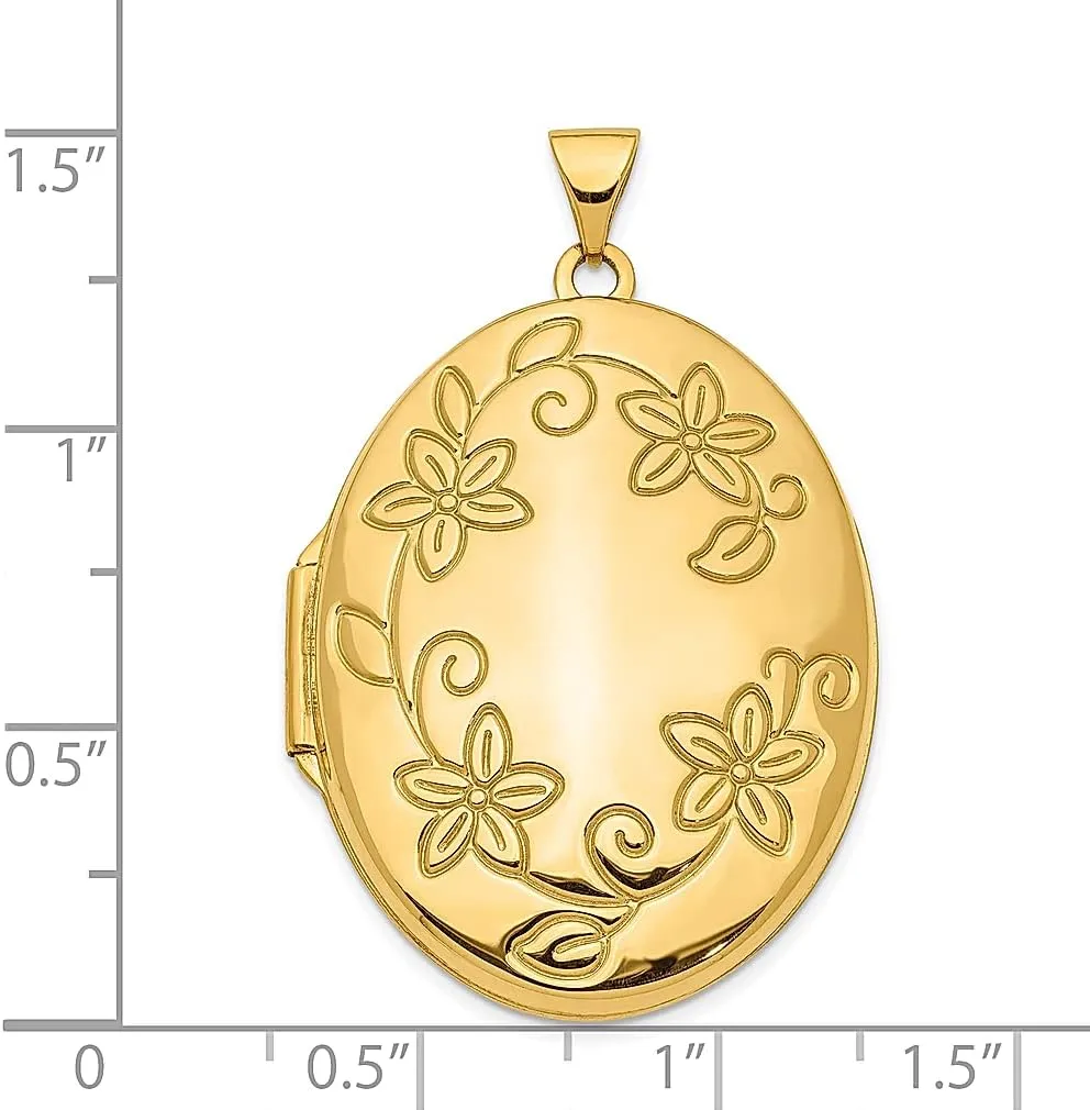 IceCarats 14K Solid Yellow Gold Flower Oval Personalized Photo Locket Necklace Picture Pendant Charm