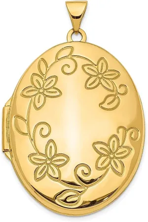 IceCarats 14K Solid Yellow Gold Flower Oval Personalized Photo Locket Necklace Picture Pendant Charm
