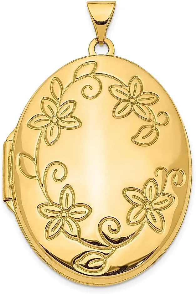 IceCarats 14K Solid Yellow Gold Flower Oval Personalized Photo Locket Necklace Picture Pendant Charm