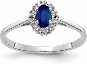 IceCarats 14K Solid White Gold Diamond Oval Blue Sapphire Halo Ring Gemstone Band September Birthstone Jewelry
