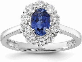 IceCarats 14K Solid White Gold Lab Grown Created Diamond Oval Blue Sapphire Ring September Birthstone Jewelry