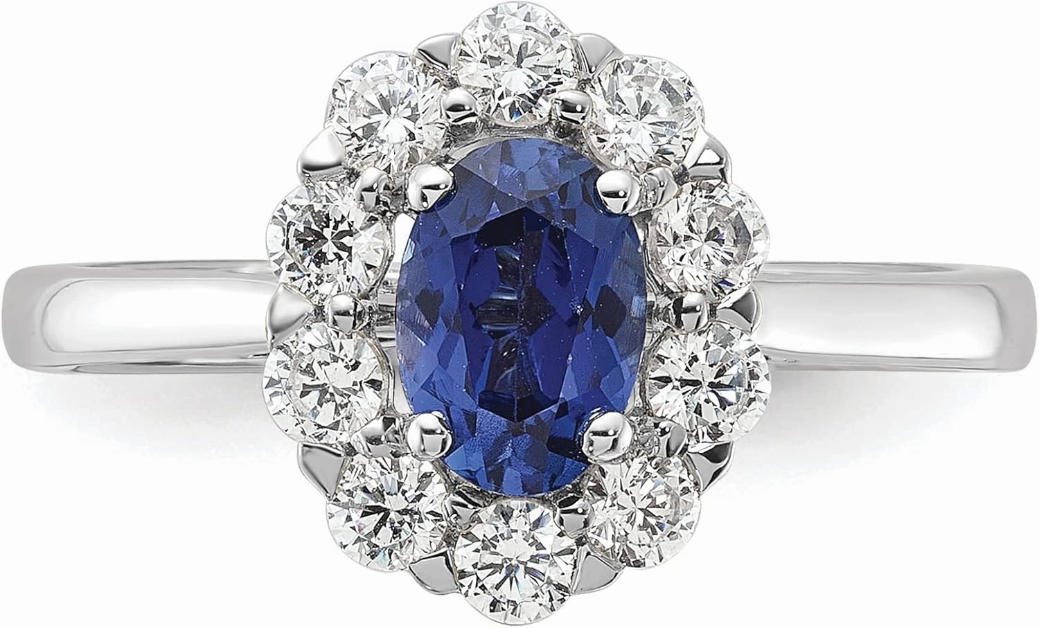 IceCarats 14K Solid White Gold Lab Grown Created Diamond Oval Blue Sapphire Ring September Birthstone Jewelry