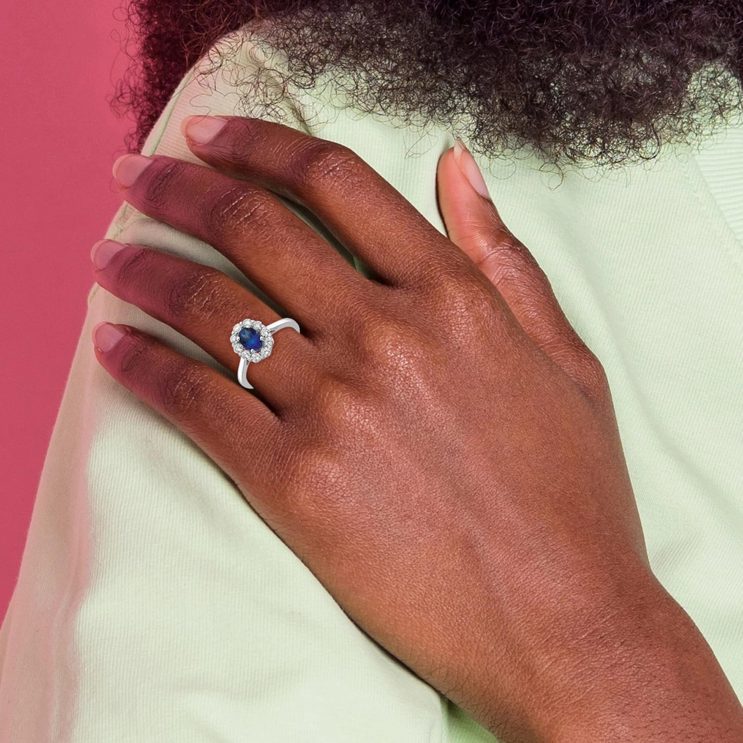 IceCarats 14K Solid White Gold Lab Grown Created Diamond Oval Blue Sapphire Ring September Birthstone Jewelry