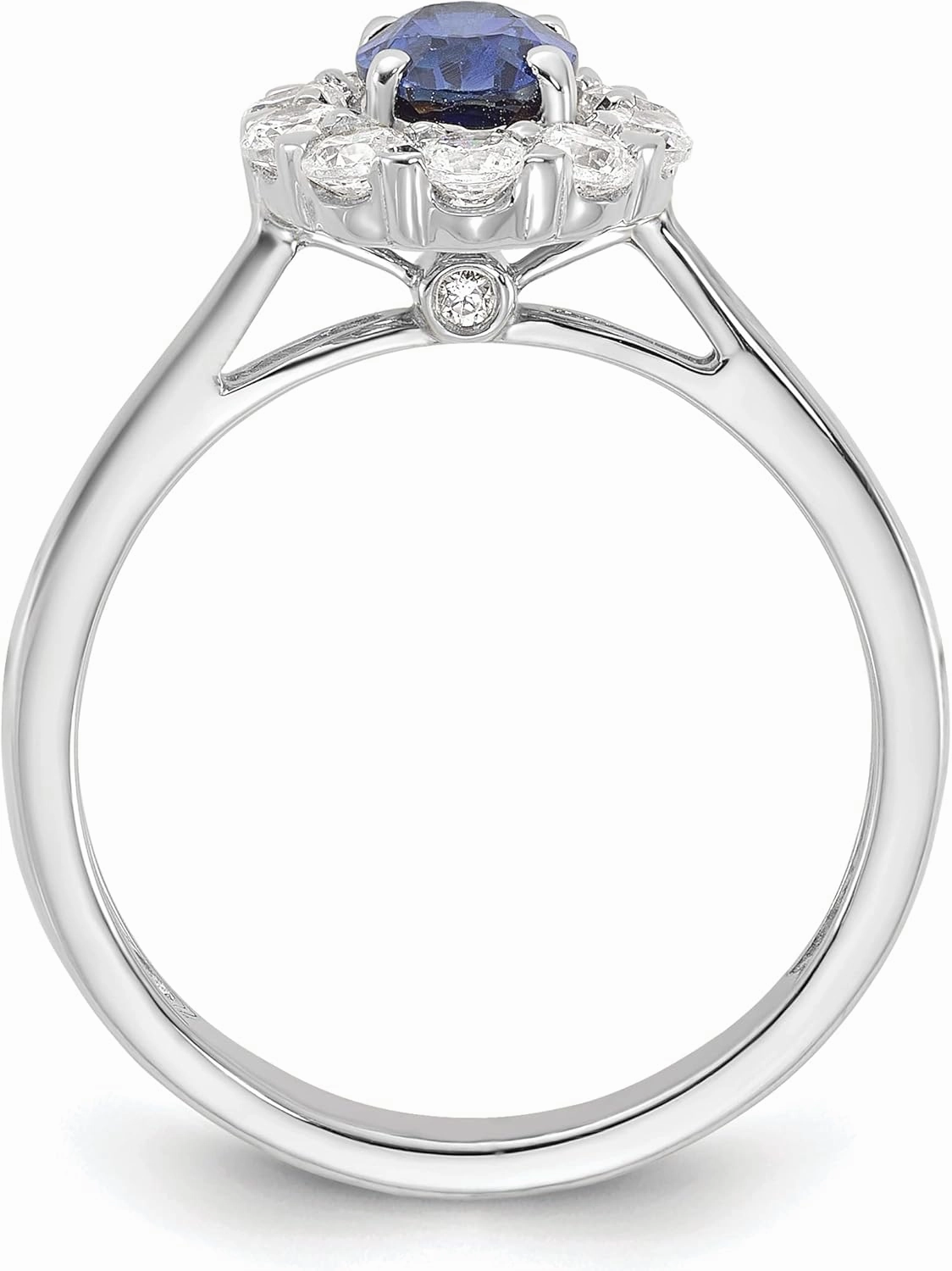 IceCarats 14K Solid White Gold Lab Grown Created Diamond Oval Blue Sapphire Ring September Birthstone Jewelry