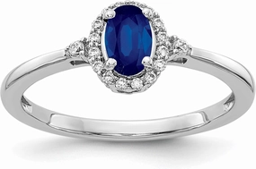 IceCarats 14K Solid White Gold Oval Blue Sapphire Diamond Halo Ring Gemstone Band September Birthstone Jewelry