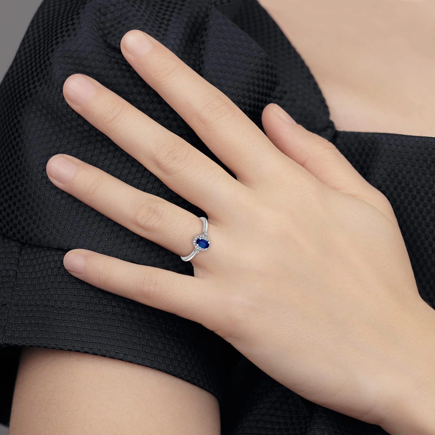 IceCarats 14K Solid White Gold Oval Blue Sapphire Diamond Halo Ring Gemstone Band September Birthstone Jewelry