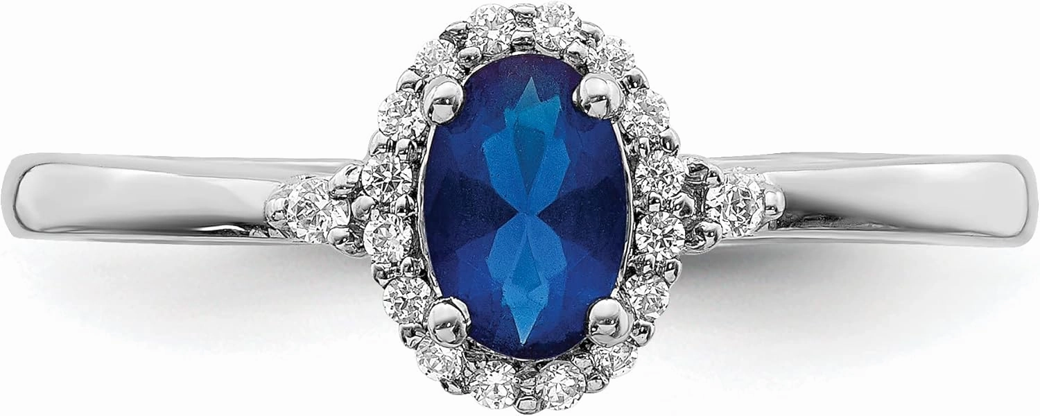 IceCarats 14K Solid White Gold Oval Blue Sapphire Diamond Halo Ring Gemstone Band September Birthstone Jewelry