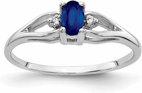 IceCarats 14K Solid White Gold Oval Blue Sapphire Diamond Ring Gemstone Band September Birthstone Jewelry