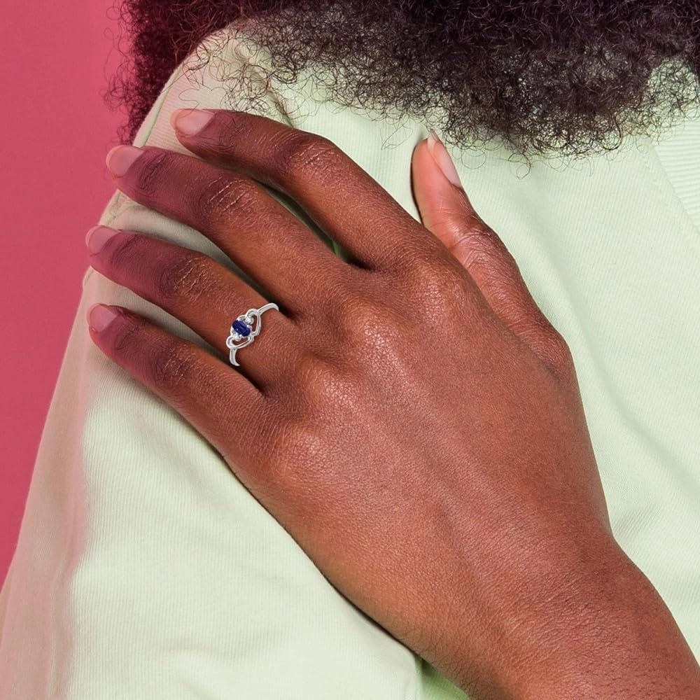 IceCarats 14K Solid White Gold Oval Blue Sapphire Diamond Ring Gemstone Band September Birthstone Jewelry