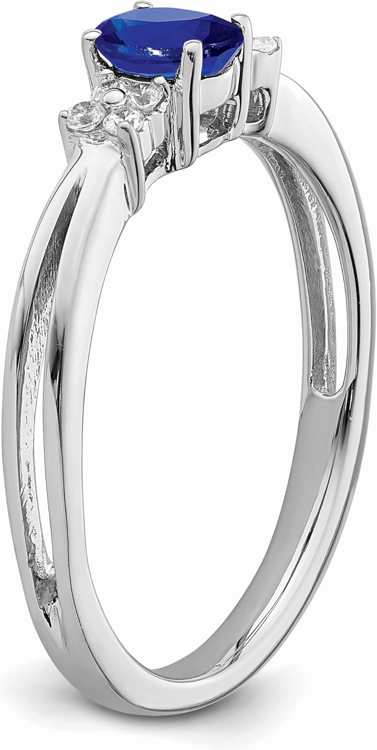 IceCarats 14K Solid White Gold Oval Blue Sapphire Diamond Ring Gemstone Band September Birthstone Jewelry