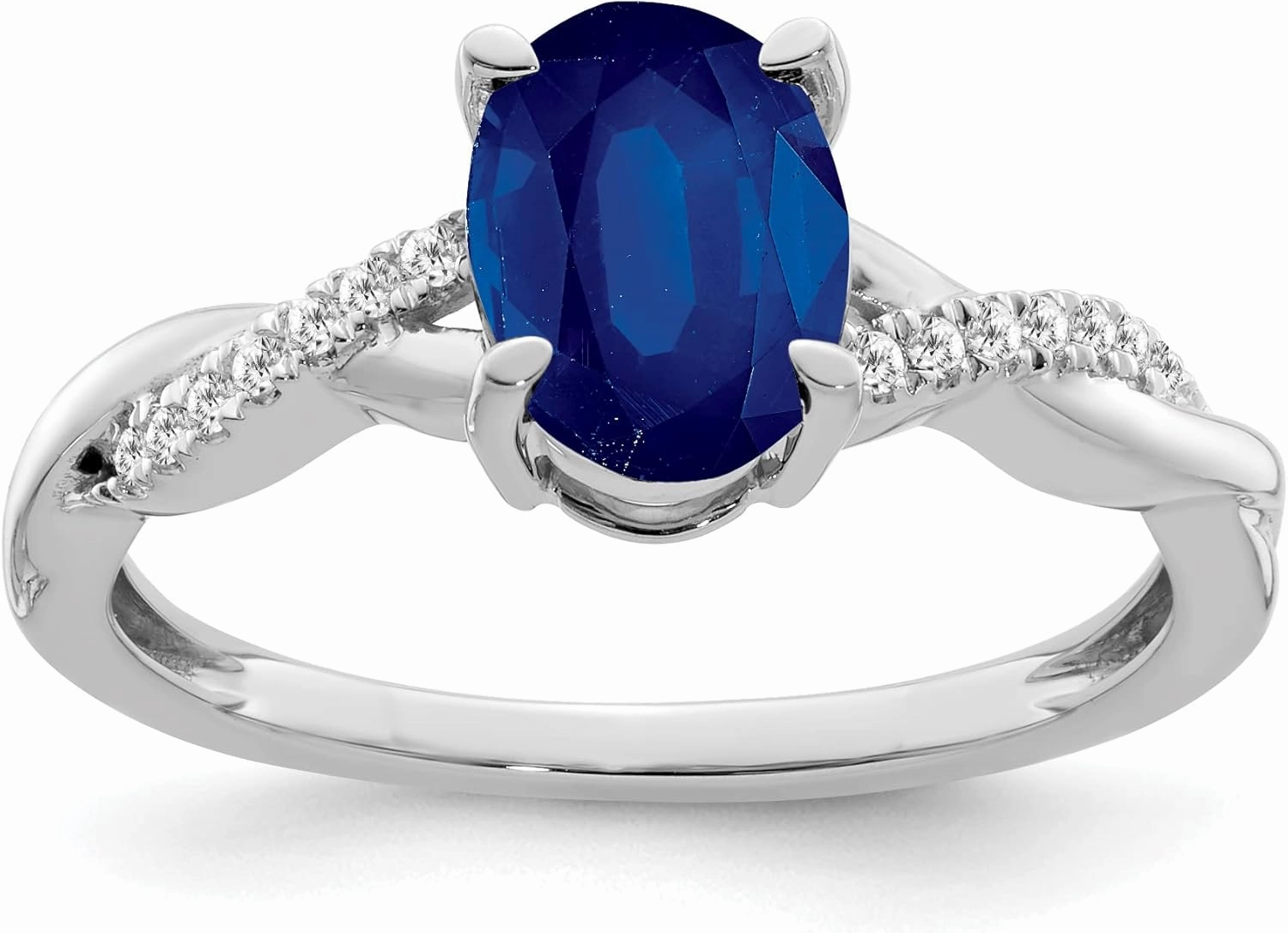 IceCarats 14K Solid White Gold Oval Blue Sapphire Diamond Ring Gemstone Band September Birthstone Jewelry